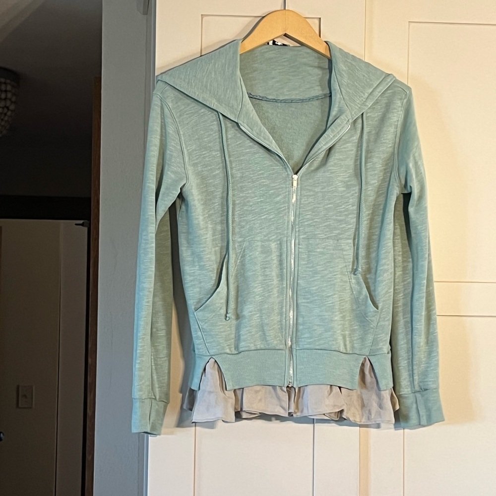 Clu mint green hoodie with taffeta ruffle, size S